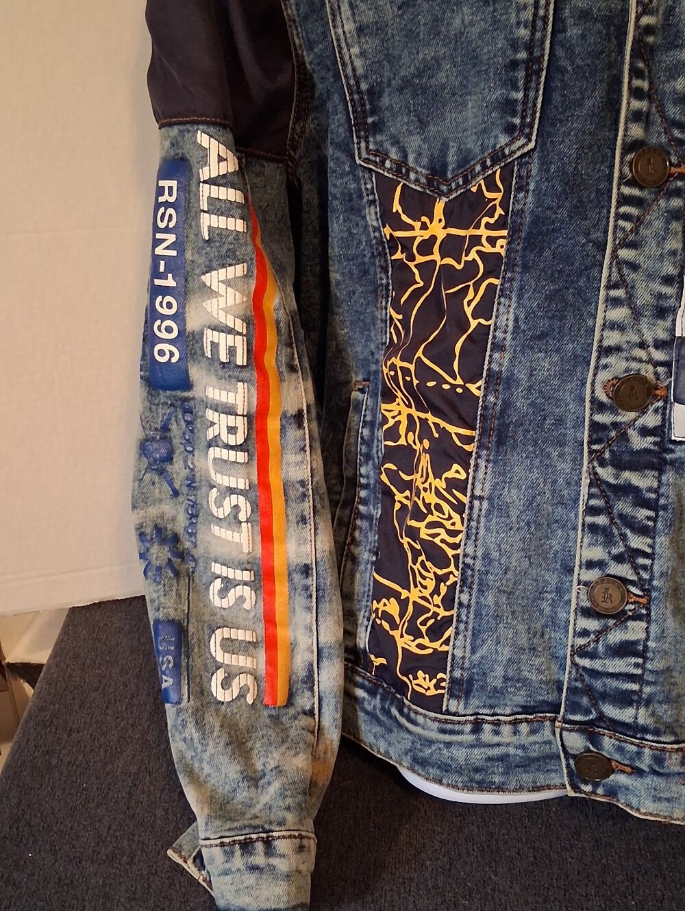 Men's Multicolor Patchwork REASON Denim Jacket - Casual Explorer  XL COASTAL - Picture 4 of 9
